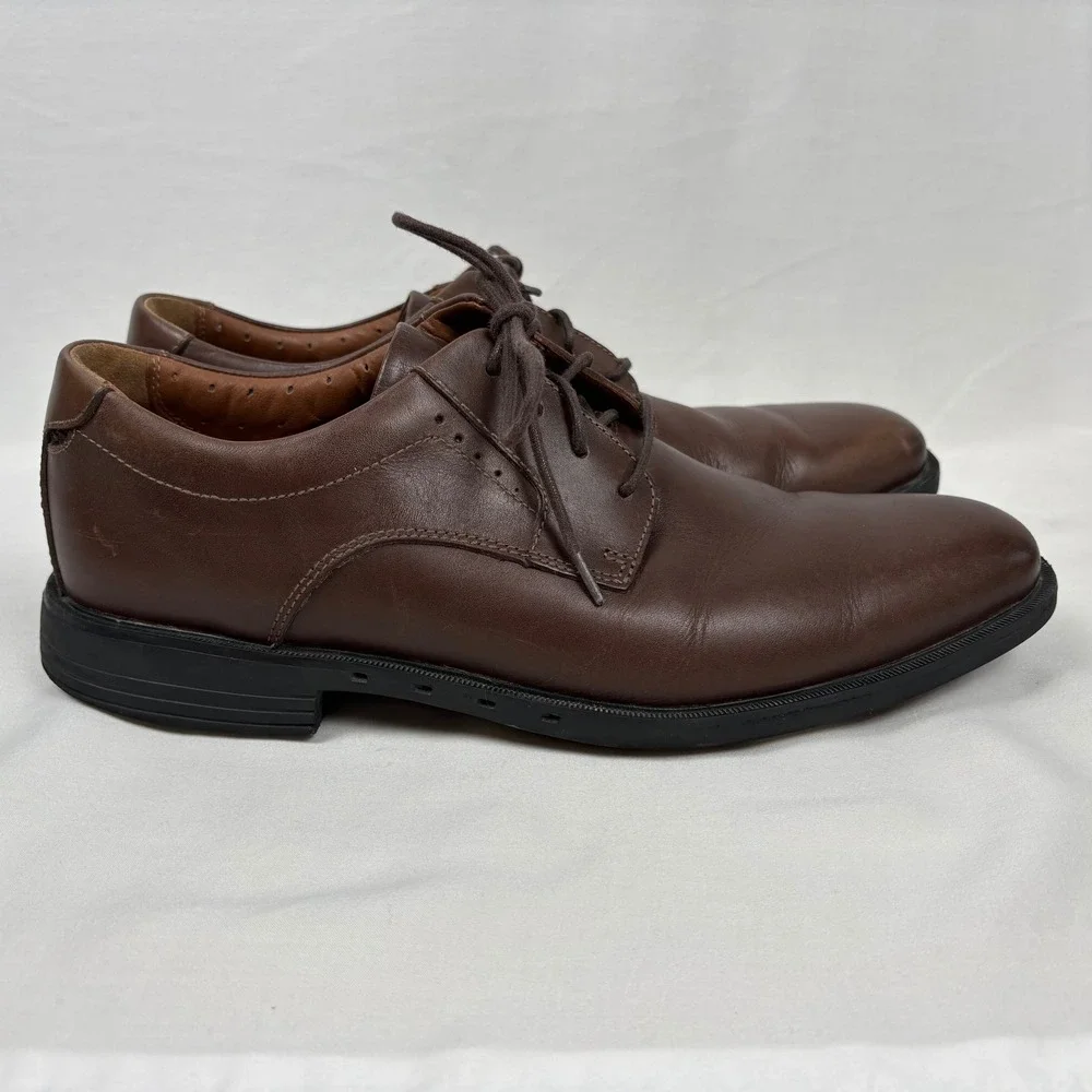 Clarks Un.Bizley View Unstructured Oxford 10.5 Brown Leather Lace Up Dress Shoes